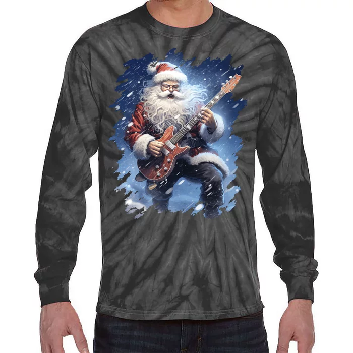 Santa Claus Playing Guitar Tie-Dye Long Sleeve Shirt