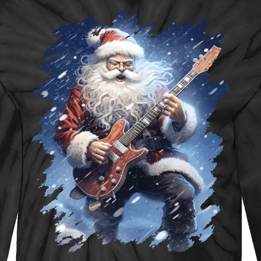 Santa Claus Playing Guitar Tie-Dye Long Sleeve Shirt