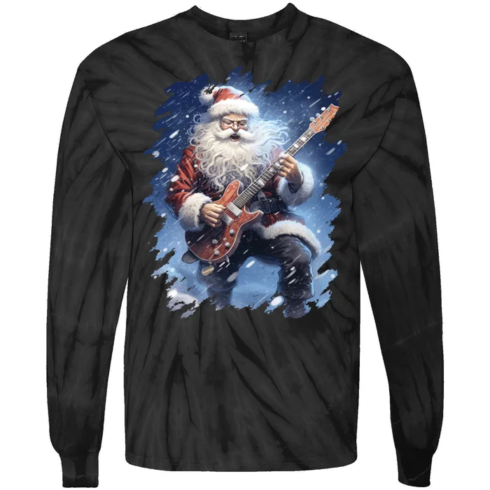 Santa Claus Playing Guitar Tie-Dye Long Sleeve Shirt