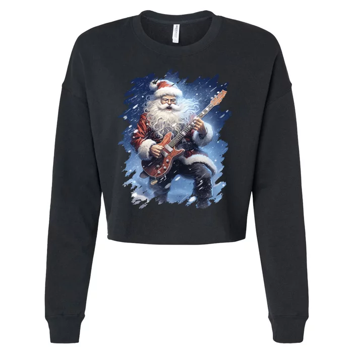 Santa Claus Playing Guitar Cropped Pullover Crew