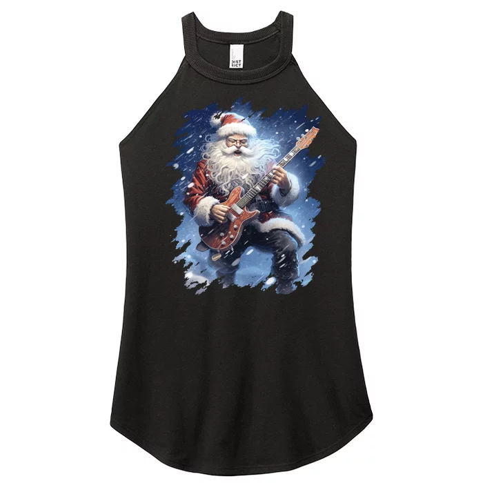 Santa Claus Playing Guitar Women’s Perfect Tri Rocker Tank