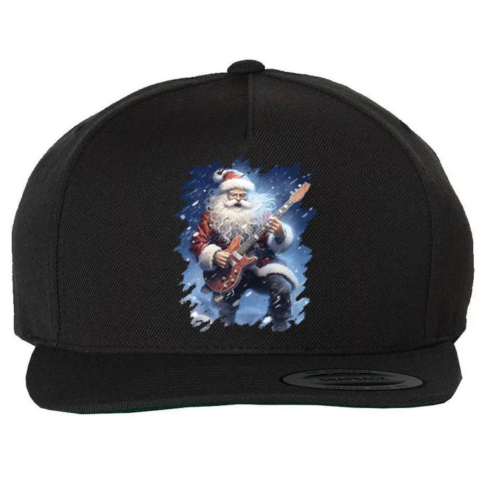 Santa Claus Playing Guitar Wool Snapback Cap