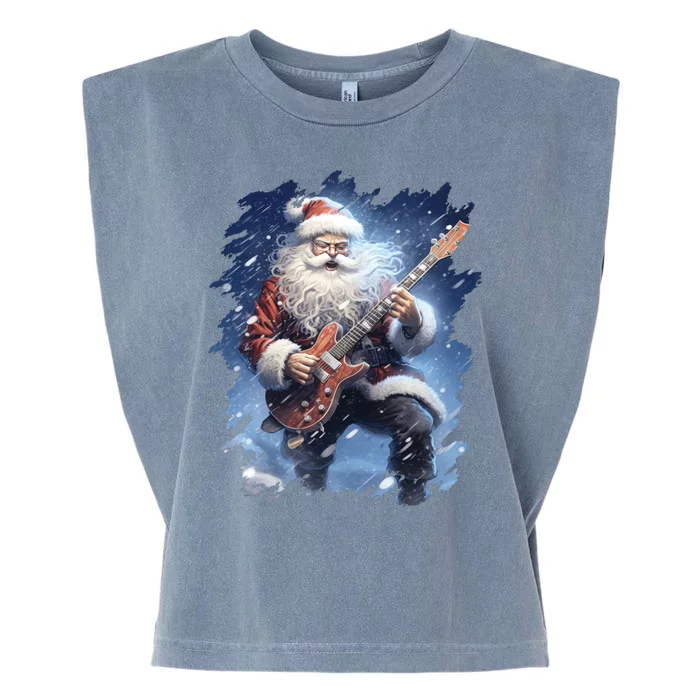 Santa Claus Playing Guitar Garment-Dyed Women's Muscle Tee