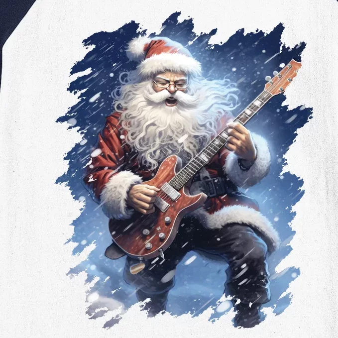 Santa Claus Playing Guitar Baseball Sleeve Shirt