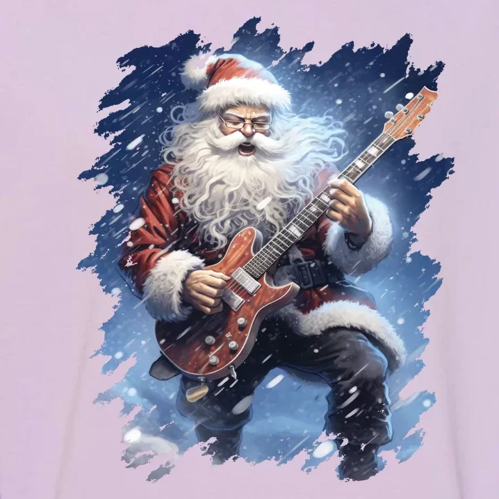 Santa Claus Playing Guitar Garment-Dyed Sweatshirt