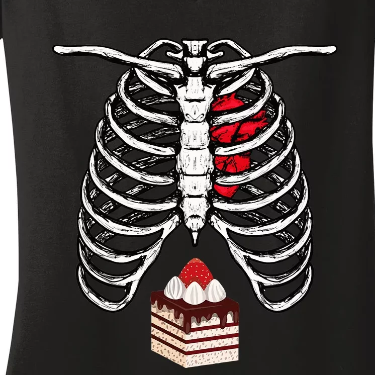 Skeleton Cake Pregnancy Pastries Expectant Dessert Halloween Women's V-Neck T-Shirt