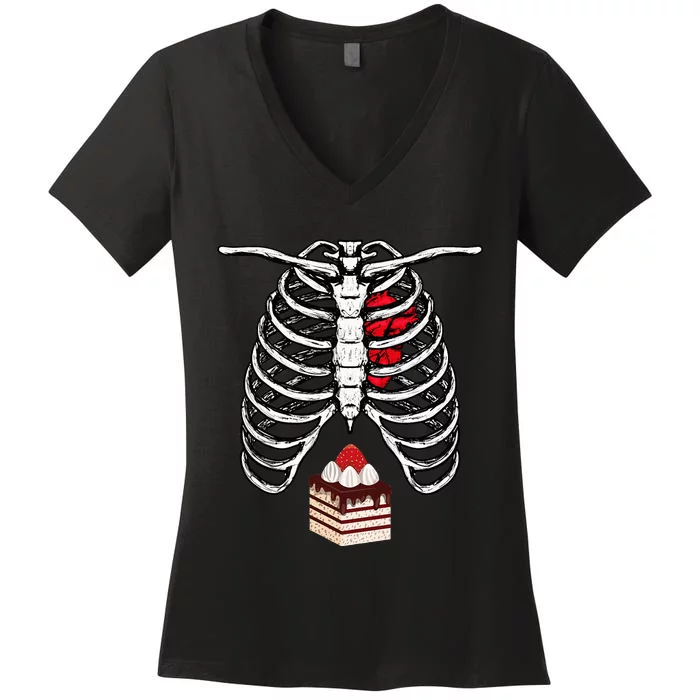 Skeleton Cake Pregnancy Pastries Expectant Dessert Halloween Women's V-Neck T-Shirt