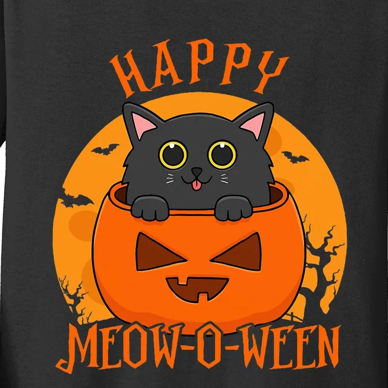 Spooky Cat Party Costume for a Meowoween Celebration Kids Long Sleeve Shirt