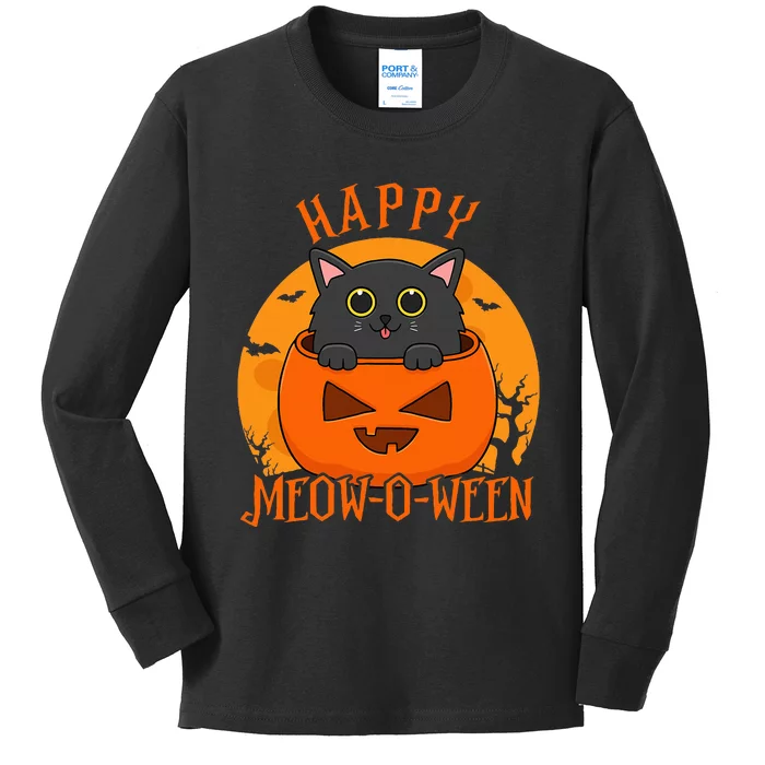 Spooky Cat Party Costume for a Meowoween Celebration Kids Long Sleeve Shirt