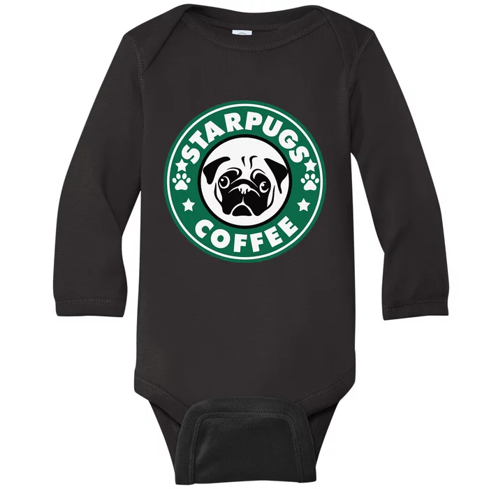 Starpugs Coffee Pug Dog Lover Gift Baby Long Sleeve Bodysuit