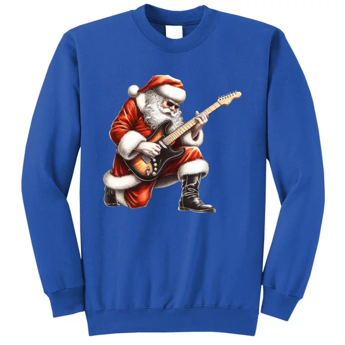 Santa Claus Playing Guitar Funny Christmas Rock N Roll Funny Gift Tall Sweatshirt