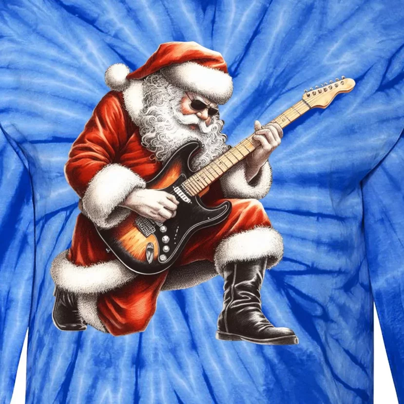 Santa Claus Playing Guitar Funny Christmas Rock N Roll Funny Gift Tie-Dye Long Sleeve Shirt