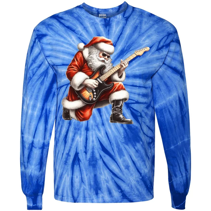 Santa Claus Playing Guitar Funny Christmas Rock N Roll Funny Gift Tie-Dye Long Sleeve Shirt