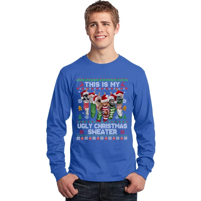 Santa Cats Pajama This Is My Ugly Christmas Kittens Sweater Gift Tall Long Sleeve T-Shirt