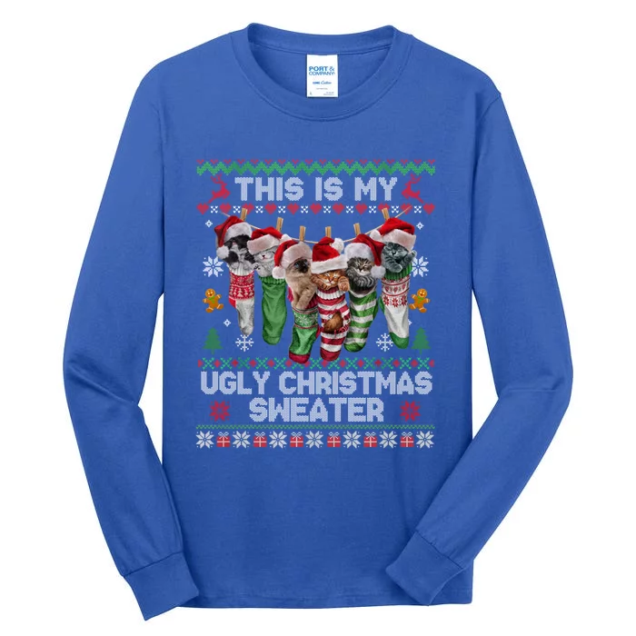 Santa Cats Pajama This Is My Ugly Christmas Kittens Sweater Gift Tall Long Sleeve T-Shirt