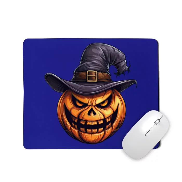 Spooky Carved Pumpkin Face With Witch Hat Halloween Party Cool Gift Mousepad