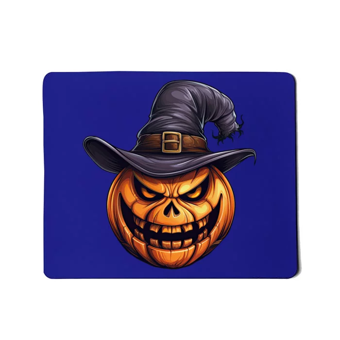 Spooky Carved Pumpkin Face With Witch Hat Halloween Party Cool Gift Mousepad