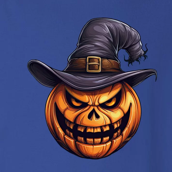 Spooky Carved Pumpkin Face With Witch Hat Halloween Party Cool Gift Toddler Long Sleeve Shirt