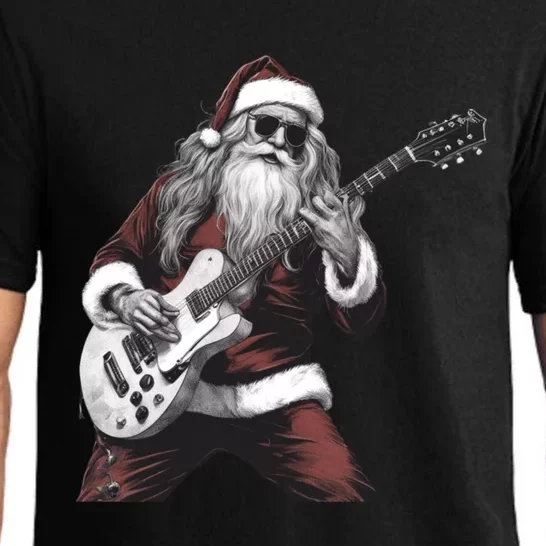 Santa Claus Playing Guitar Rock And Roll Christmas Gift Pajama Set