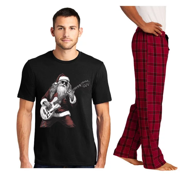 Santa Claus Playing Guitar Rock And Roll Christmas Gift Pajama Set