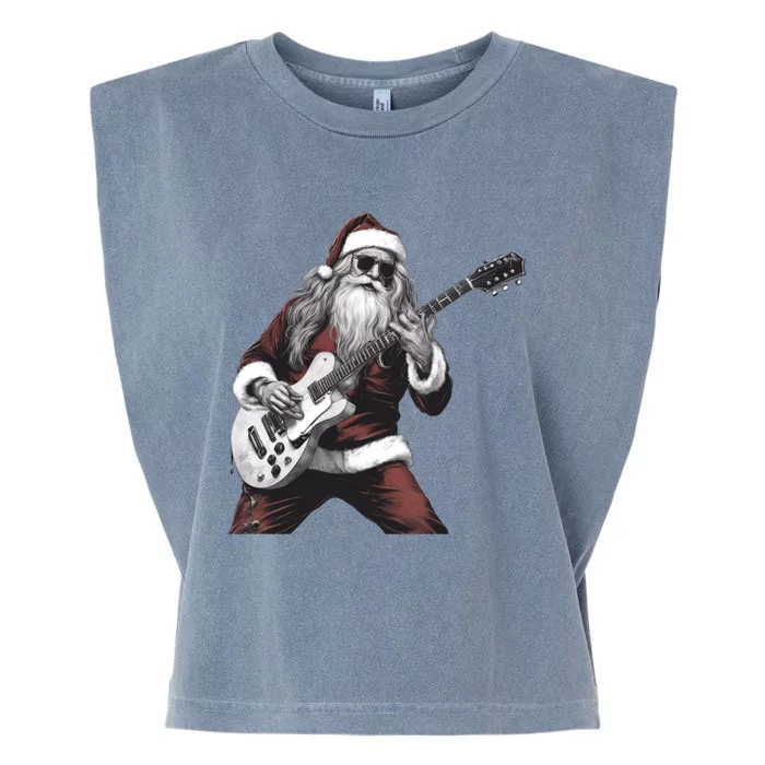 Santa Claus Playing Guitar Rock And Roll Christmas Gift Garment-Dyed Women's Muscle Tee