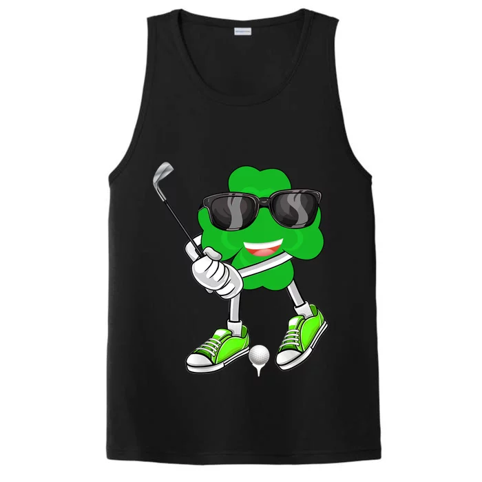 Shamrock Clover Playing Golf Saint Patrick's Day Gift Performance Tank