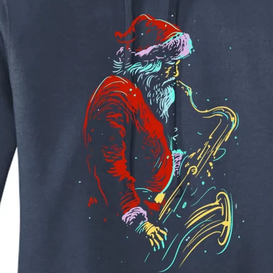 Santa Claus Playing Saxophone Musical Funny Gift Women's Pullover Hoodie