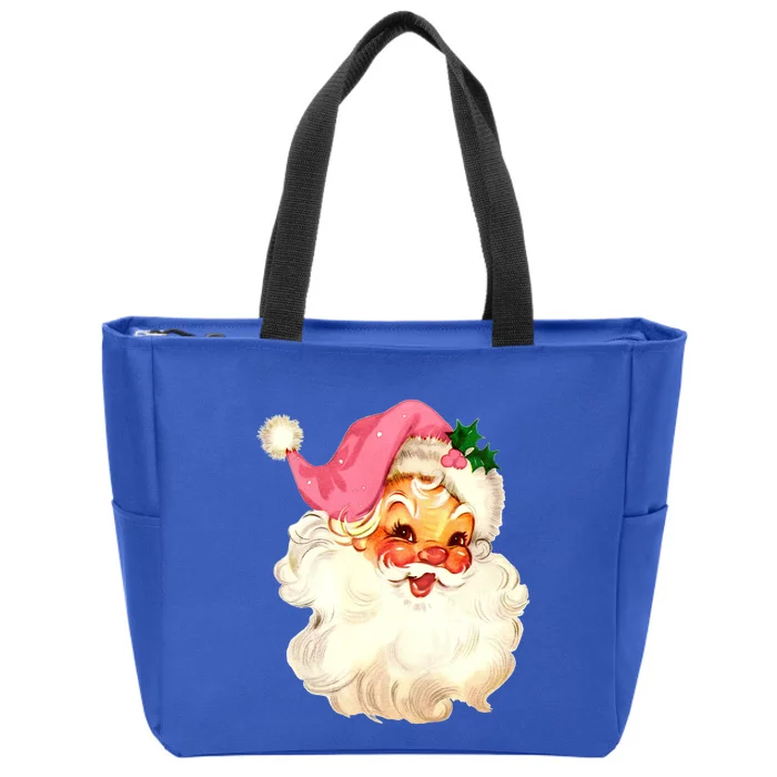 Santa Claus Pink Christmas Face Old Xmas Vintage Pink Santa Gift Zip Tote Bag