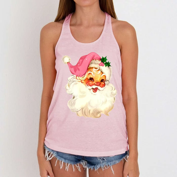 Santa Claus Pink Christmas Face Old Xmas Vintage Pink Santa Gift Women's Knotted Racerback Tank