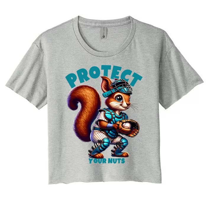 Squirrel Catcher Protect Your Nuts Funny Baseball Gift Women's Crop Top Tee