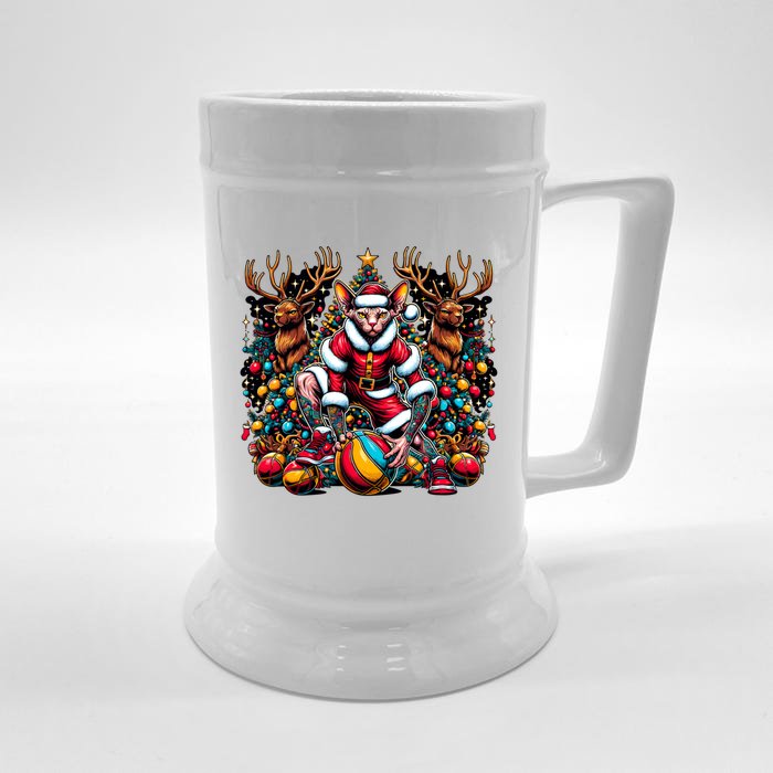 Sphynx Cat Play Basketball Christmas Funny Gift Front & Back Beer Stein