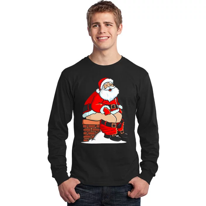 Santa Claus Pooping In Chimney Christmas Toilet Walk Tall Long Sleeve T-Shirt