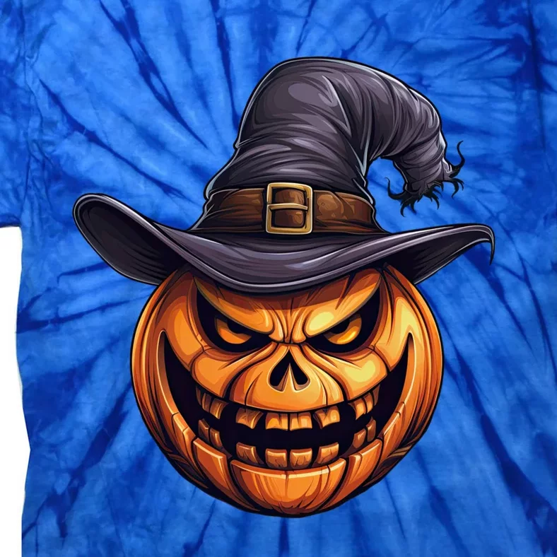 Spooky Carved Pumpkin Face With Witch Hat Halloween Party Gift Tie-Dye T-Shirt