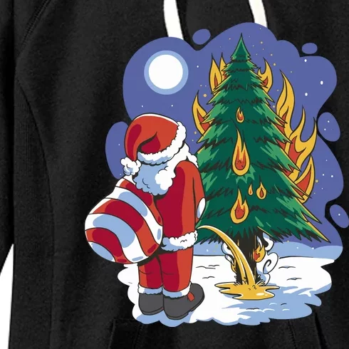 Santa Claus Pissing On Tree Women's Fleece Hoodie