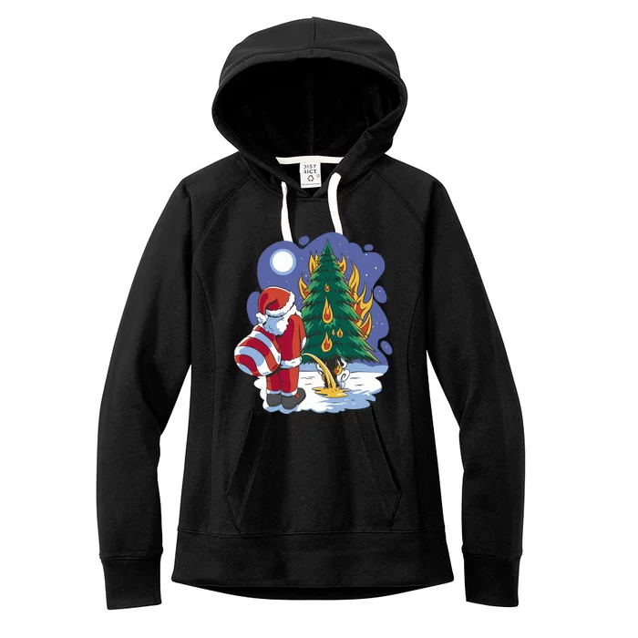 Santa Claus Pissing On Tree Women's Fleece Hoodie