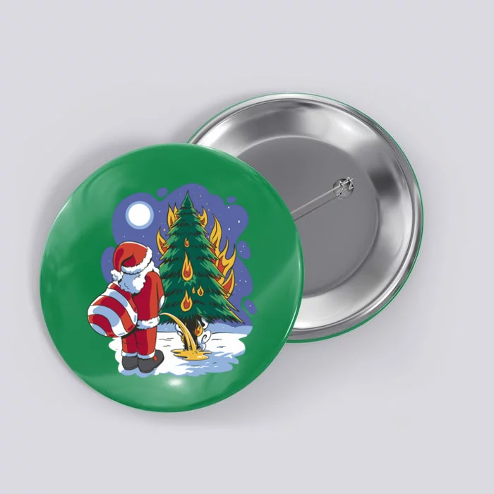 Santa Claus Pissing On Tree Button