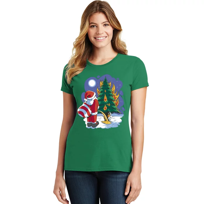 Santa Claus Pissing On Tree Women's T-Shirt