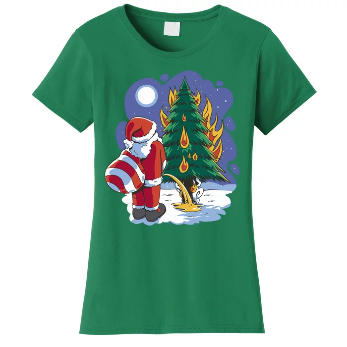 Santa Claus Pissing On Tree Women's T-Shirt