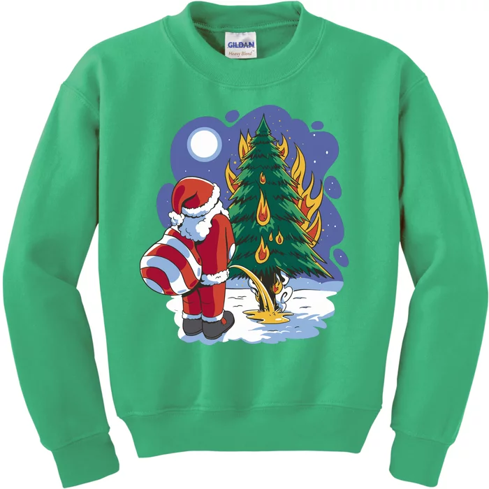 Santa Claus Pissing On Tree Kids Sweatshirt