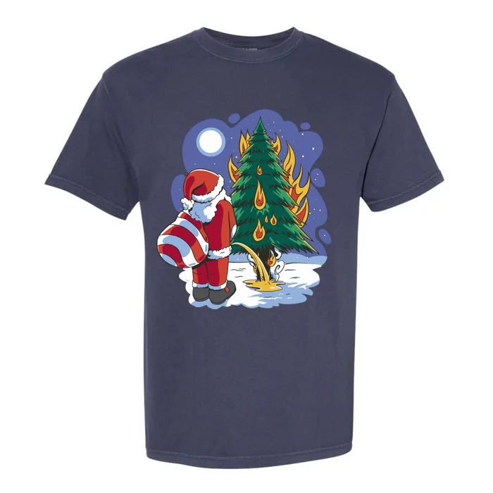 Santa Claus Pissing On Tree Garment-Dyed Heavyweight T-Shirt