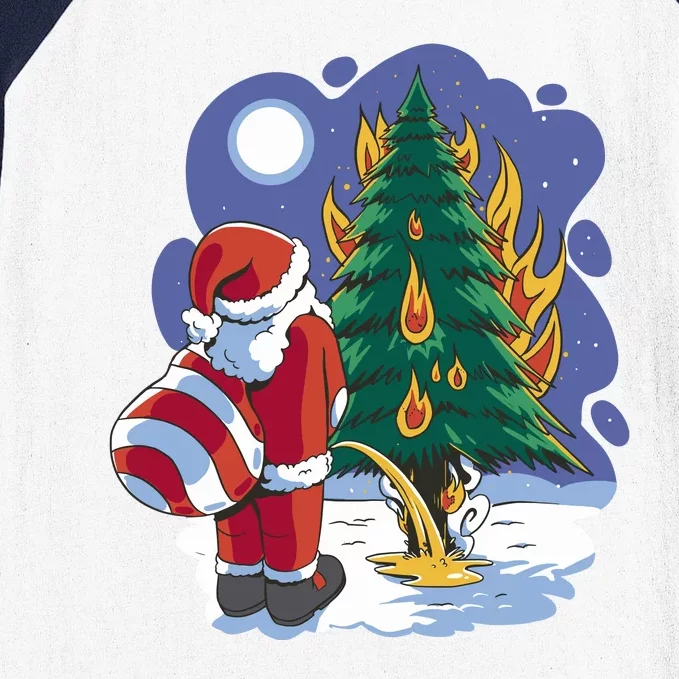 Santa Claus Pissing On Tree Baseball Sleeve Shirt