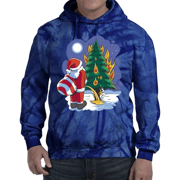 Santa Claus Pissing On Tree Tie Dye Hoodie