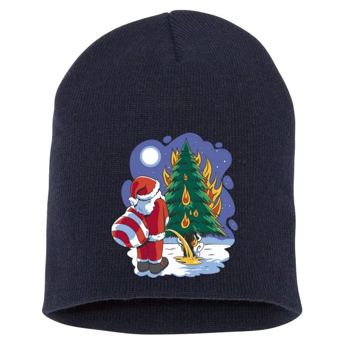 Santa Claus Pissing On Tree Short Acrylic Beanie