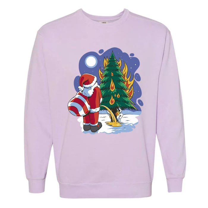 Santa Claus Pissing On Tree Garment-Dyed Sweatshirt