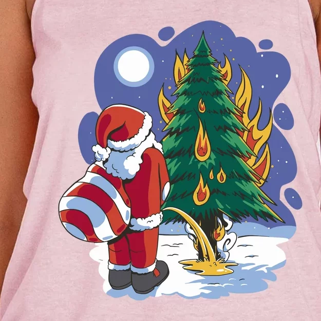 Santa Claus Pissing On Tree Women's Knotted Racerback Tank