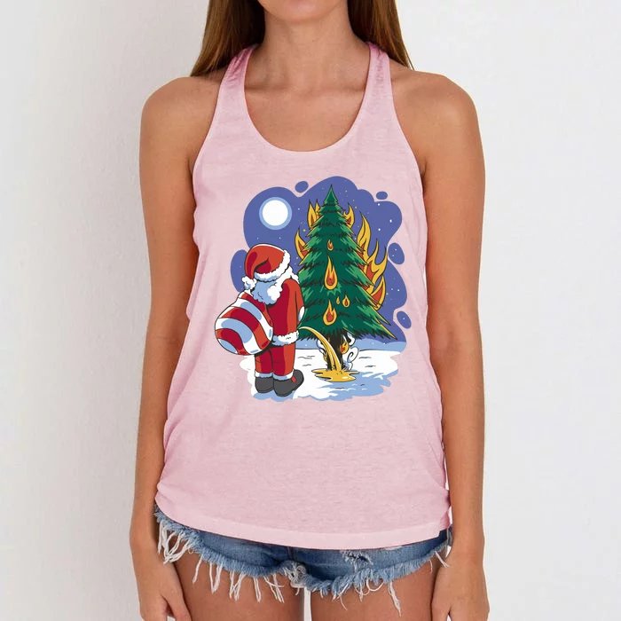 Santa Claus Pissing On Tree Women's Knotted Racerback Tank