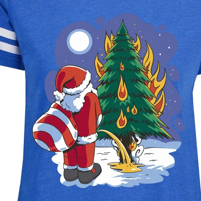 Santa Claus Pissing On Tree Enza Ladies Jersey Football T-Shirt