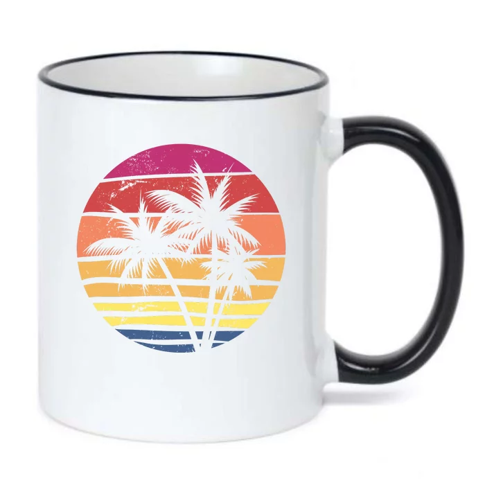 Summer Colorful Palm Tree Retro Sunset Black Color Changing Mug