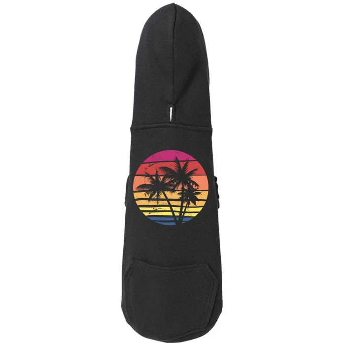 Summer Colorful Palm Tree Retro Sunset Doggie 3-End Fleece Hoodie