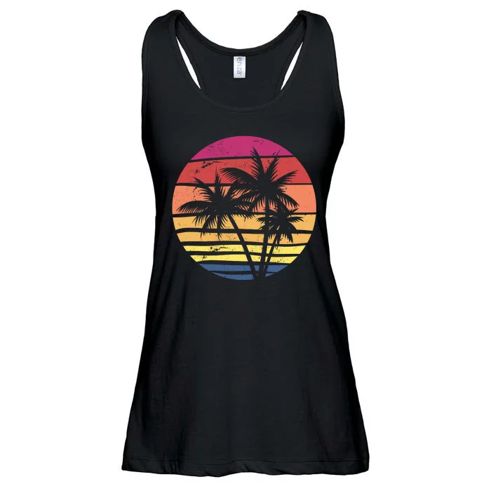 Summer Colorful Palm Tree Retro Sunset Ladies Essential Flowy Tank